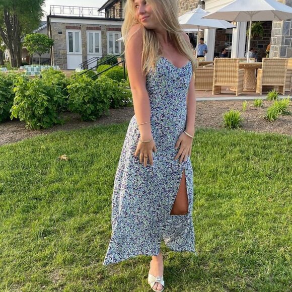 Zara  Multicolor Ditsy Floral Print Smocked Slit Midi Dress Size Medium - Picture 2 of 9